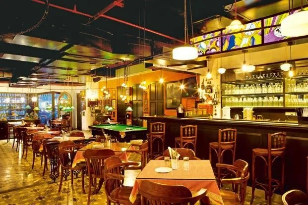 Irani cafe style interior at SodaBottleOpenerWala BKC