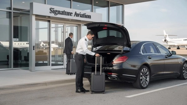 Luxury chauffeur welcoming an NRI family with luggage at Delhi IGI Terminal 3 arrivals for a pre-booked airport transfer