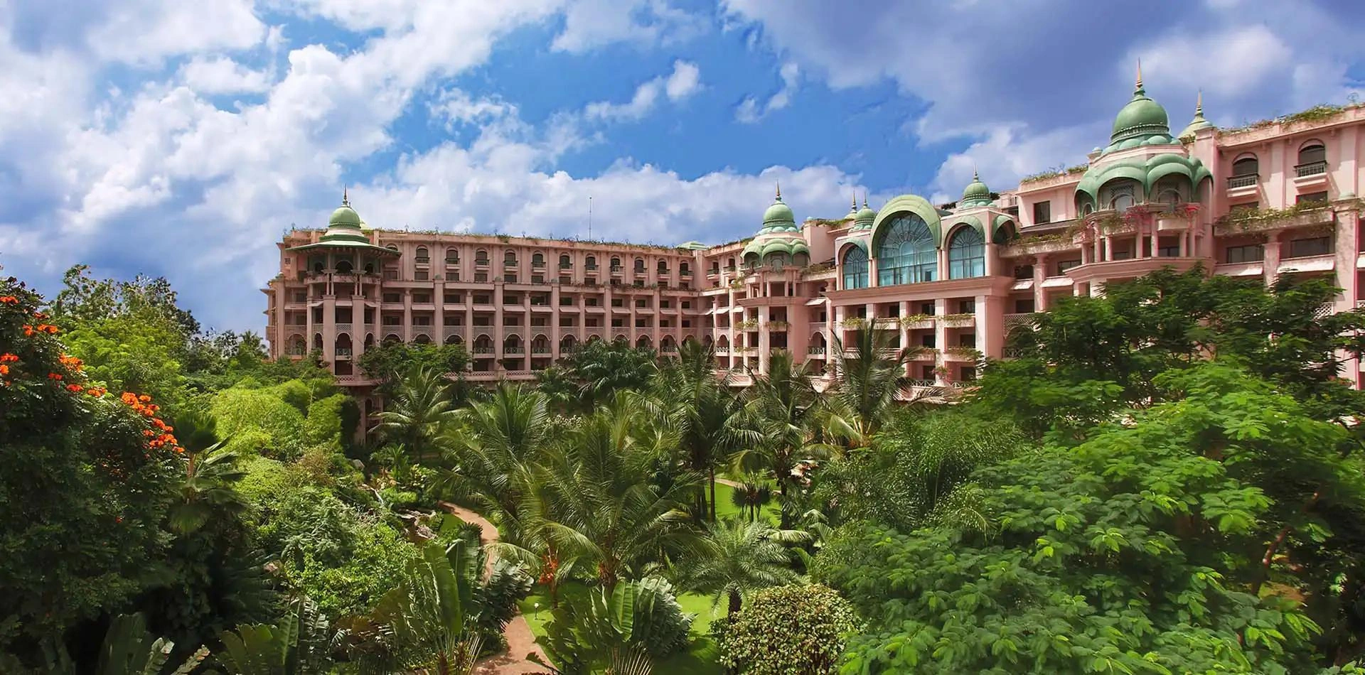 Grand entrance of The Leela Palace Bangalore with chauffeur arrival